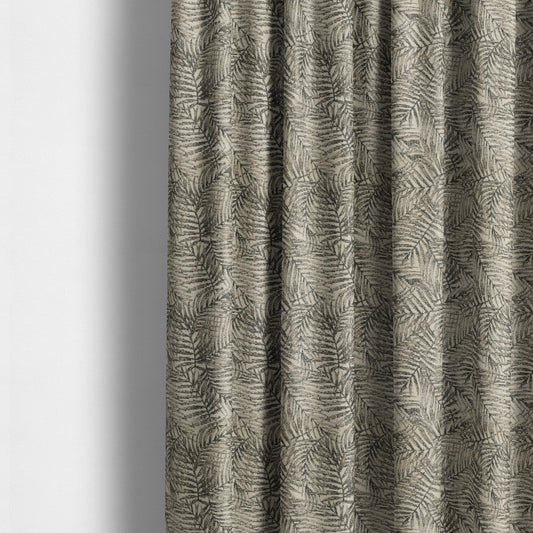 Fantasque All Over Jungle Leaf Inspired Pattern White Grey Brown Colour Chenille Fabric JO-638 - Made To Measure Curtains