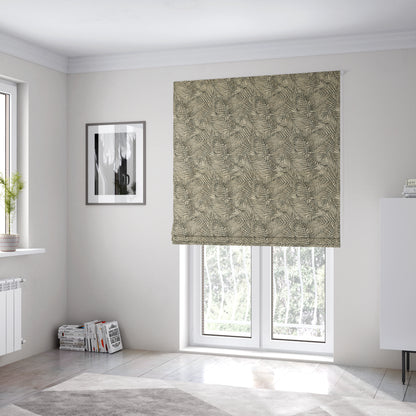 Fantasque All Over Jungle Leaf Inspired Pattern White Grey Brown Colour Chenille Fabric JO-638 - Roman Blinds