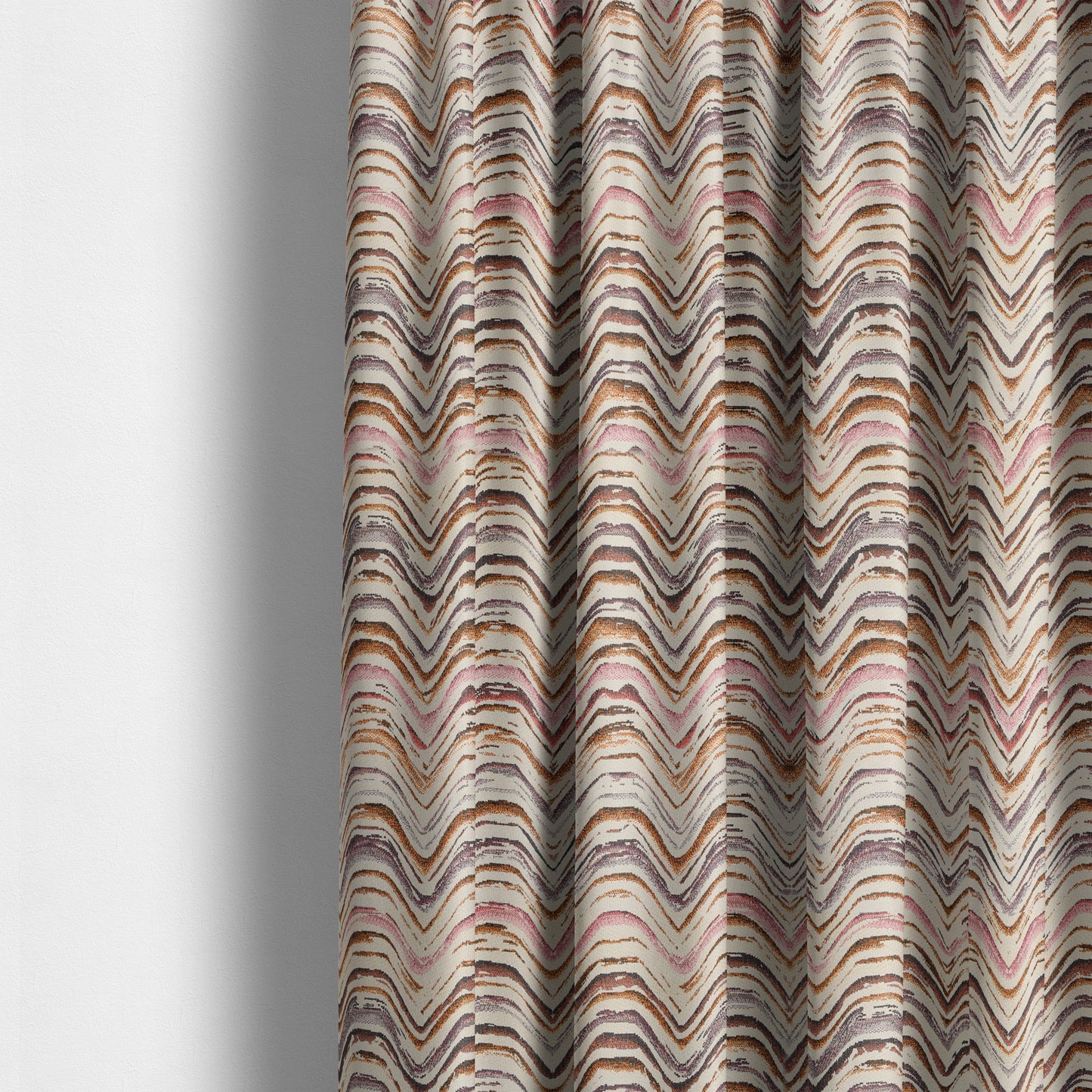 Rhythm Fabrics Collection Funky Waves Pattern Pink Purple Orange Colour Chenille Upholstery Fabric JO-639 - Made To Measure Curtains