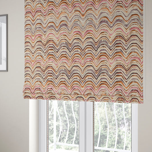 Rhythm Fabrics Collection Funky Waves Pattern Pink Purple Orange Colour Chenille Upholstery Fabric JO-639 - Roman Blinds