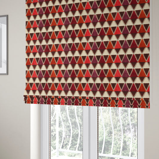 Ziani Geometric Le Triangle Pattern In Vibrant Orange Pink Purple Colour Velvet Upholstery Fabric JO-64 - Roman Blinds