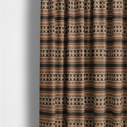 Mirador Aztec Striped Pattern In Orange Colour Chenille Fabrics JO-640 - Made To Measure Curtains