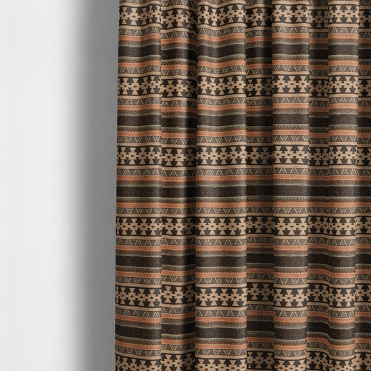 Mirador Aztec Striped Pattern In Orange Colour Chenille Fabrics JO-640 - Made To Measure Curtains