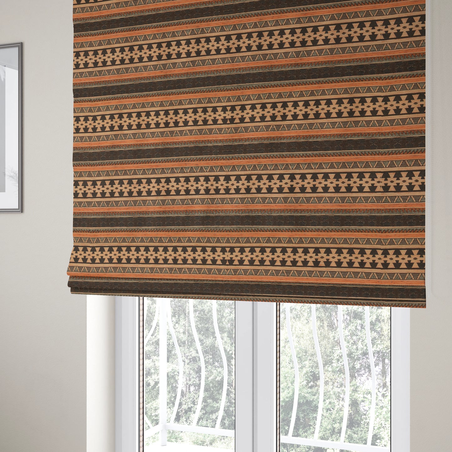 Mirador Aztec Striped Pattern In Orange Colour Chenille Fabrics JO-640 - Roman Blinds