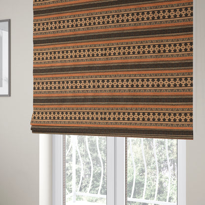 Mirador Aztec Striped Pattern In Orange Colour Chenille Fabrics JO-640 - Roman Blinds