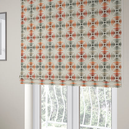 Rhythm Fabrics Collection Large Sharp Geometric Pattern In Red Orange Grey Colour Chenille Upholstery Fabric JO-641 - Roman Blinds