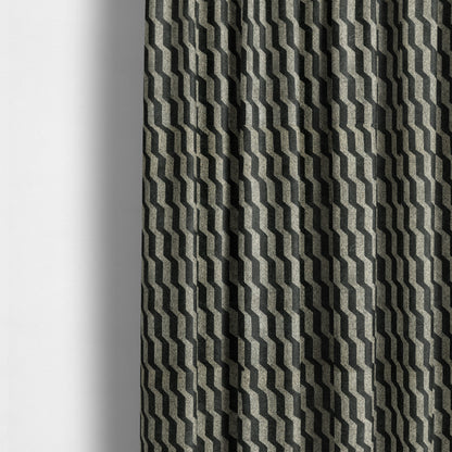 Lomasi Metallic Tones Fabric Silver Black Colour Geometric Striped Pattern Furnishing Fabric JO-645 - Made To Measure Curtains