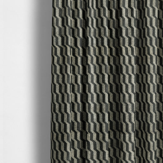 Lomasi Metallic Tones Fabric Silver Black Colour Geometric Striped Pattern Furnishing Fabric JO-645 - Made To Measure Curtains