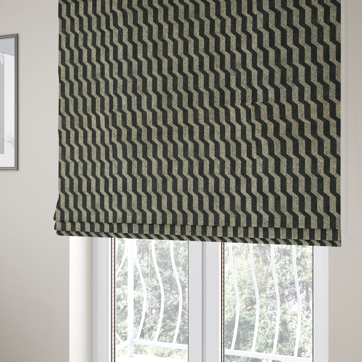 Lomasi Metallic Tones Fabric Silver Black Colour Geometric Striped Pattern Furnishing Fabric JO-645 - Roman Blinds