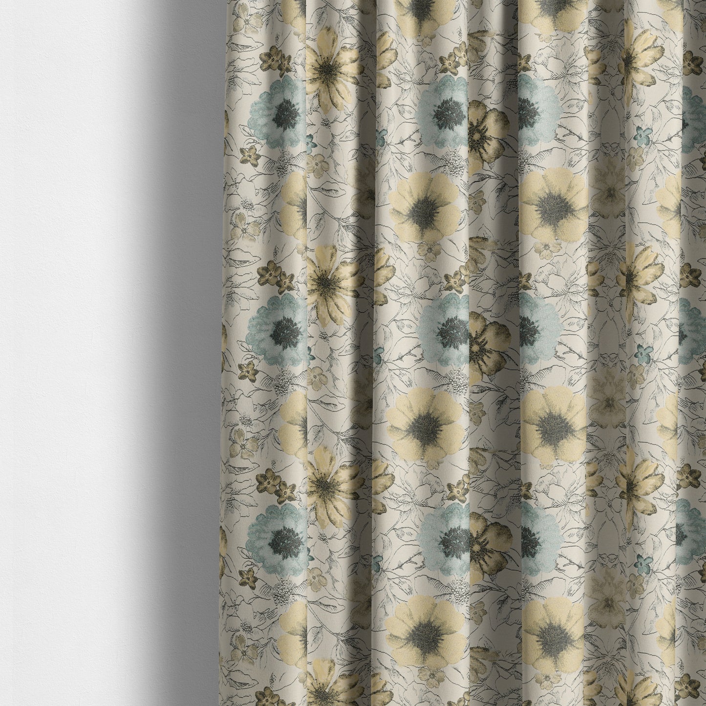 Rhythm Fabrics Collection Floral Pattern Blue Colour Chenille Upholstery Fabric JO-646 - Made To Measure Curtains