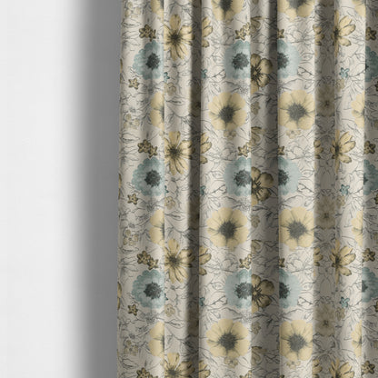 Rhythm Fabrics Collection Floral Pattern Blue Colour Chenille Upholstery Fabric JO-646 - Made To Measure Curtains