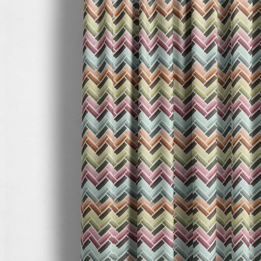 Carnival Living Fabric Collection Multi Colour Chevron Striped Pattern Upholstery Curtains Fabric JO-653 - Made To Measure Curtains