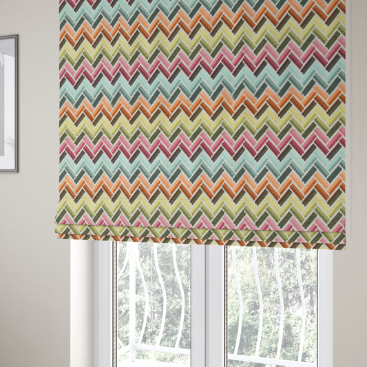 Carnival Living Fabric Collection Multi Colour Chevron Striped Pattern Upholstery Curtains Fabric JO-653 - Roman Blinds