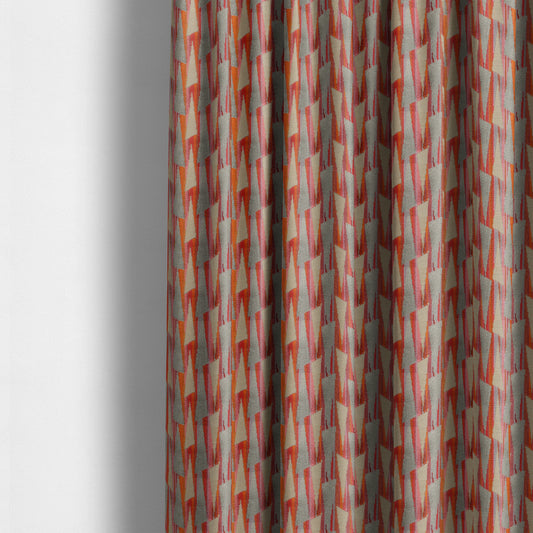 Ziani Modern Geometric Pattern Velvet Grey Red Colour JO-654 - Made To Measure Curtains