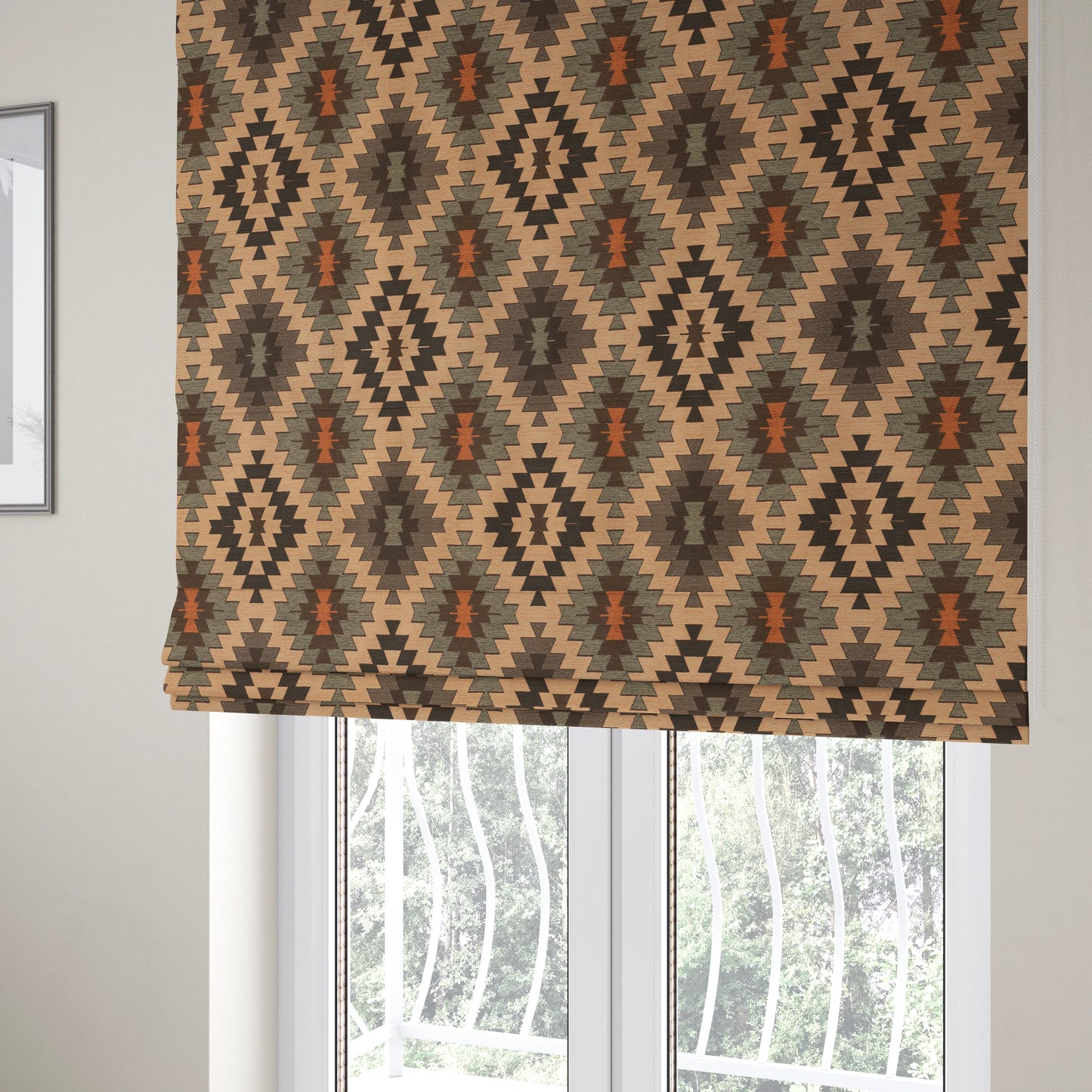 Mirador Aztec Designer Pattern In Orange Colour Chenille Fabrics JO-656 - Roman Blinds