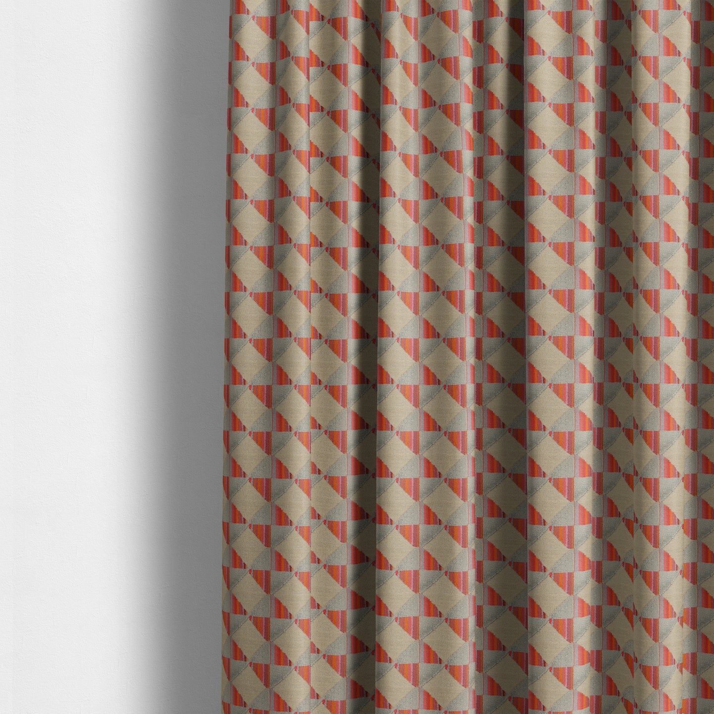 Ziani Modern Geometric Pattern Velvet Grey Red Colour JO-657 - Made To Measure Curtains