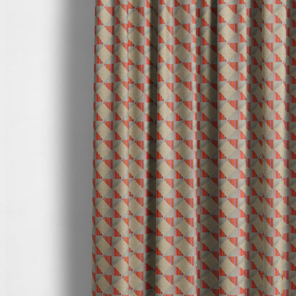 Ziani Modern Geometric Pattern Velvet Grey Red Colour JO-657 - Made To Measure Curtains