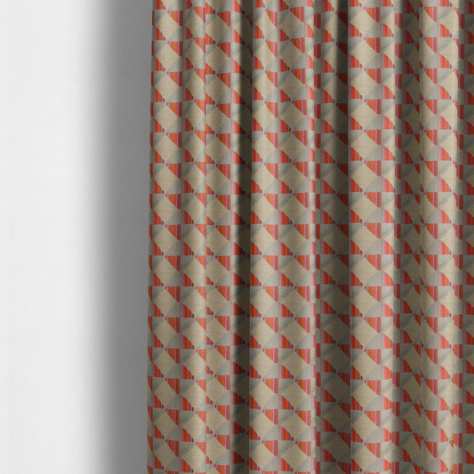 Ziani Modern Geometric Pattern Velvet Grey Red Colour JO-657 - Made To Measure Curtains