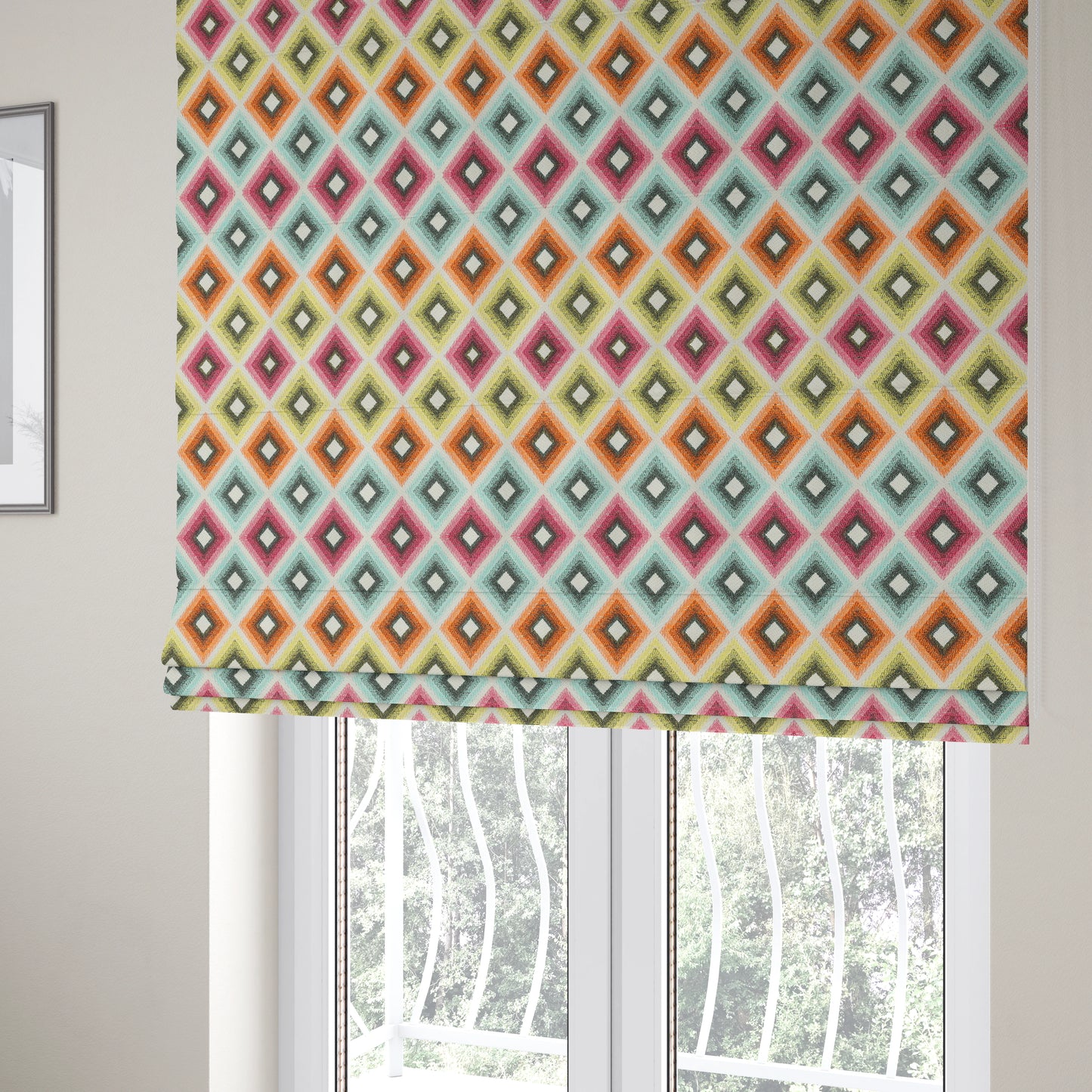 Carnival Living Fabric Collection Multi Colour Geometric Shaped Pattern Upholstery Curtains Fabric JO-659 - Roman Blinds