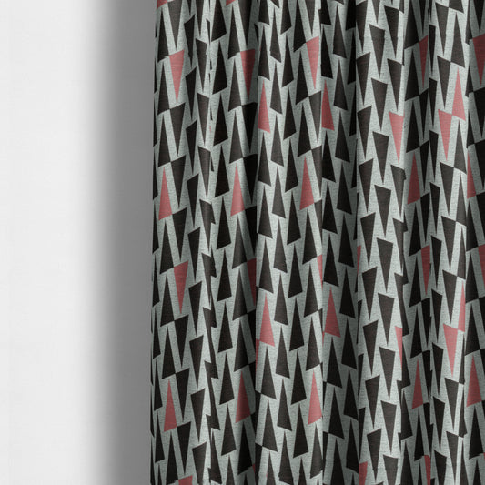 Fantasque Black Pink Triangular Geometric Pattern Woven Soft Chenille Upholstery Fabric JO-66 - Made To Measure Curtains