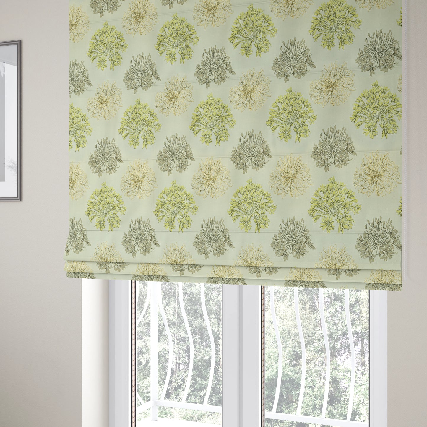 Floral Green Brown Colour Pattern Upholstery Fabric JO-664 - Roman Blinds