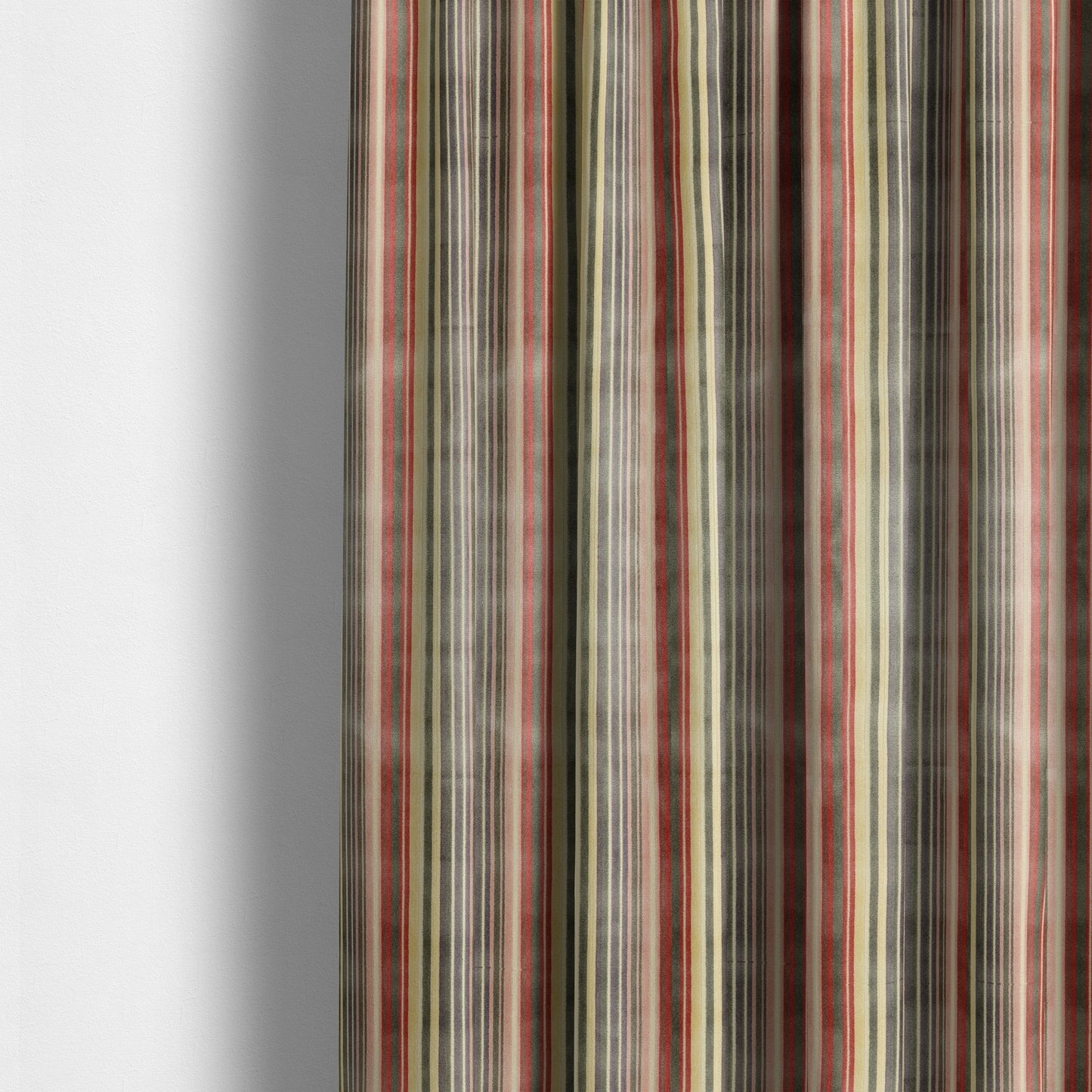 Ziani Cut Velvet Fabric In Broad Line Pattern Spring Red Yellow Grey Purple Colour JO-67 - Made To Measure Curtains