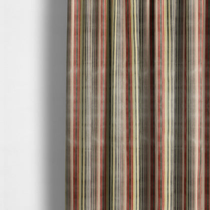 Ziani Cut Velvet Fabric In Broad Line Pattern Spring Red Yellow Grey Purple Colour JO-67 - Made To Measure Curtains