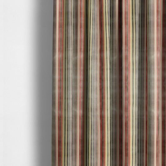 Ziani Cut Velvet Fabric In Broad Line Pattern Spring Red Yellow Grey Purple Colour JO-67 - Made To Measure Curtains