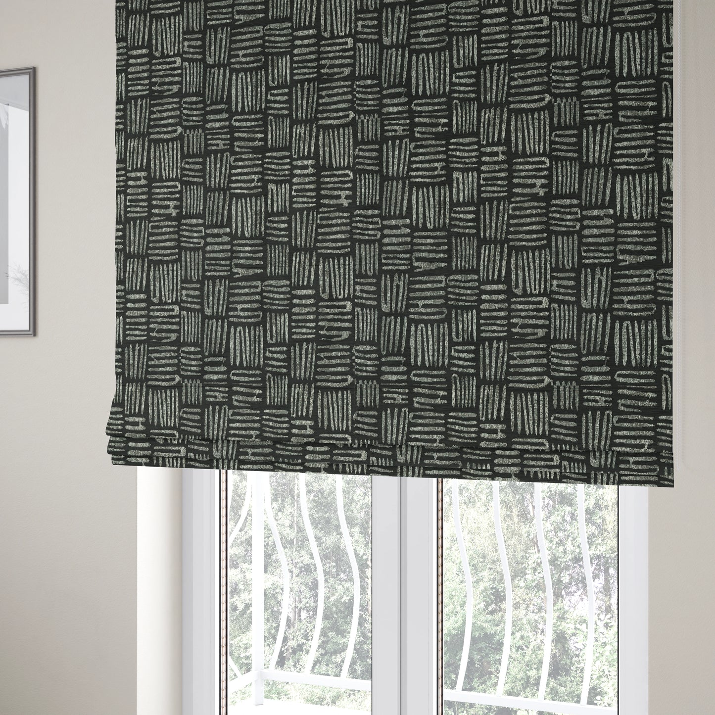 Lomasi Metallic Tones Fabric Black Silver Striped Pattern Interior Upholstery Fabric JO-672 - Roman Blinds