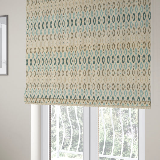 Arley Fabric Collection Woven Jacquard Small Eye Lid Geometric Pattern Blue Beige Colour Chenille Fabric JO-673 - Roman Blinds