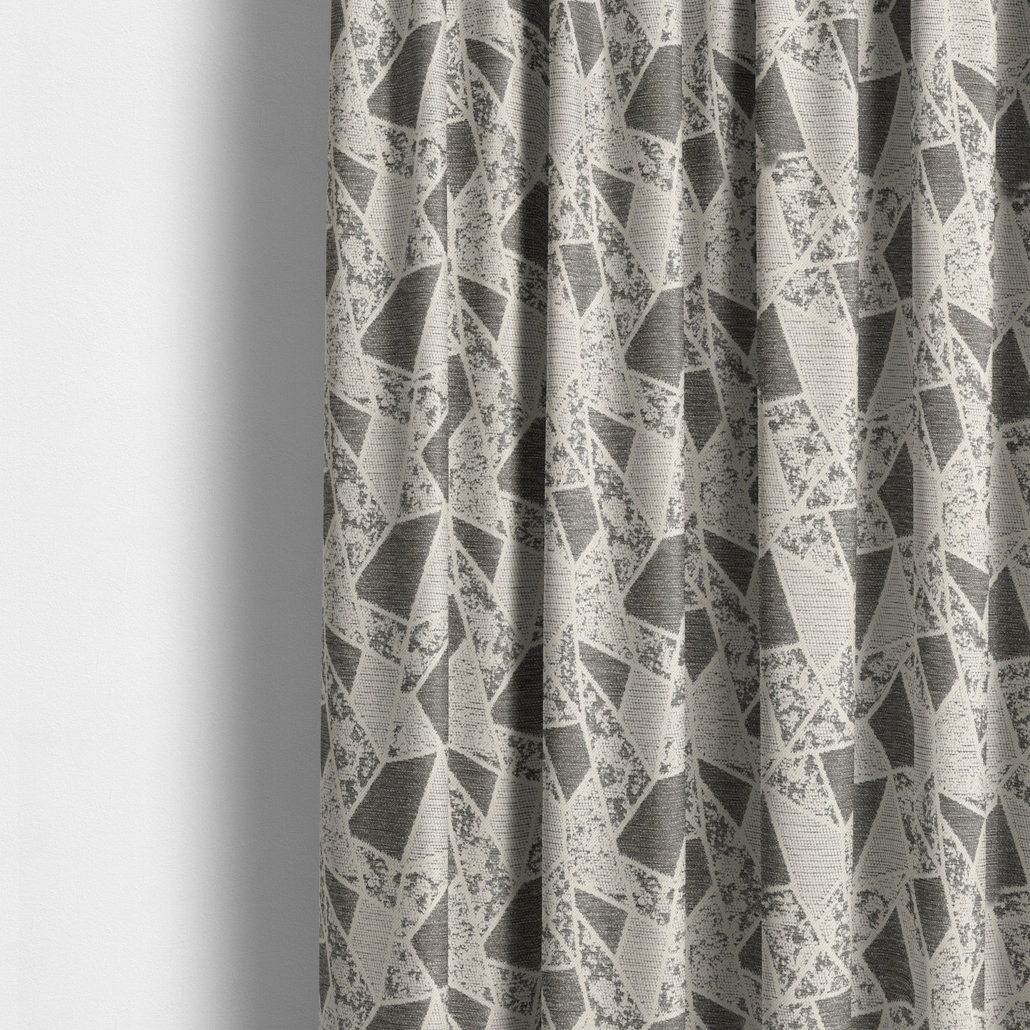 Voyage Designer Abstract Geometric Pattern In Cream Grey Soft Chenille Upholstery Fabric JO-675 - Made To Measure Curtains