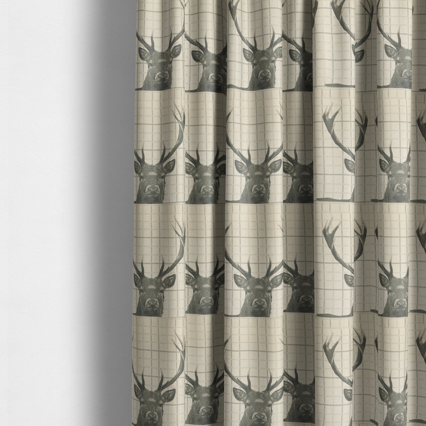 Stag Head Pattern Beige Brown Colour Soft Jacquard Woven Chenille Fabric JO-678 - Made To Measure Curtains