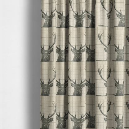 Stag Head Pattern Beige Brown Colour Soft Jacquard Woven Chenille Fabric JO-678 - Made To Measure Curtains