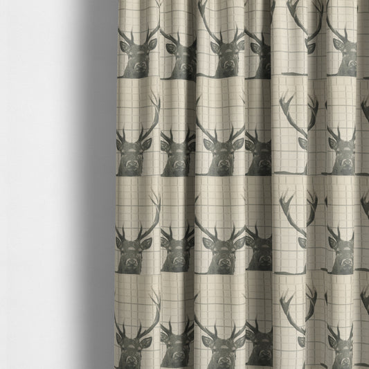 Stag Head Pattern Beige Brown Colour Soft Jacquard Woven Chenille Fabric JO-678 - Made To Measure Curtains