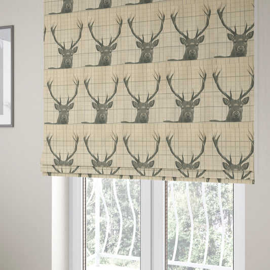 Stag Head Pattern Beige Brown Colour Soft Jacquard Woven Chenille Fabric JO-678 - Roman Blinds