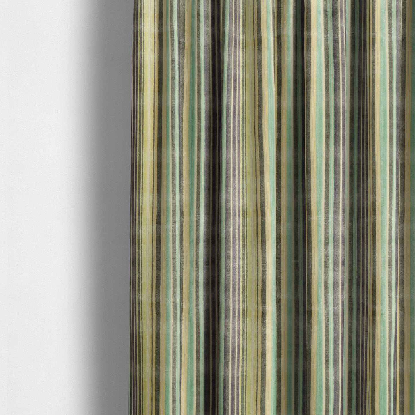 Ziani Cut Velvet Fabric In Broad Line Pattern Winter Yellow Teal Purple Grey Colour JO-68 - Made To Measure Curtains