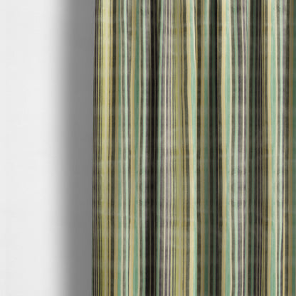 Ziani Cut Velvet Fabric In Broad Line Pattern Winter Yellow Teal Purple Grey Colour JO-68 - Made To Measure Curtains