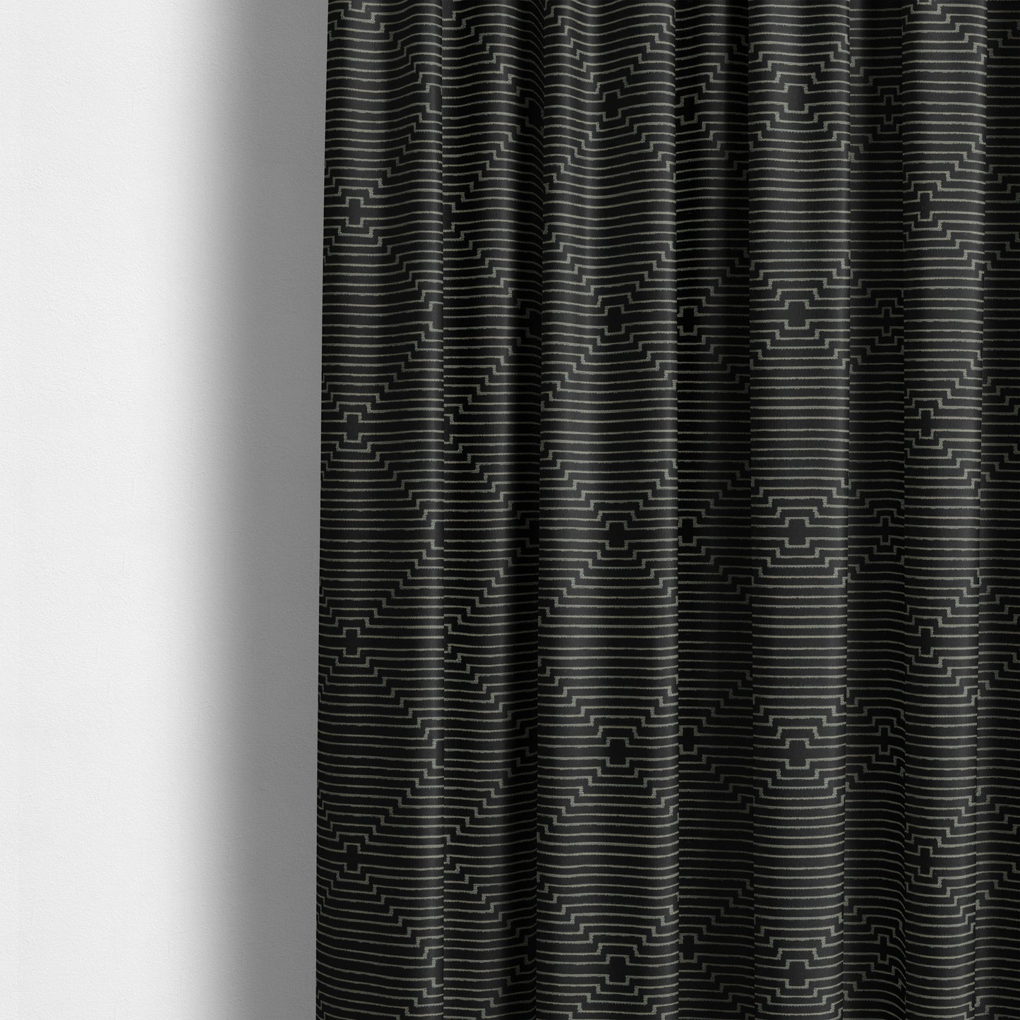 Vegas Black Gold Shine Effect Striped Pattern Soft Chenille Upholstery Fabric JO-681 - Made To Measure Curtains