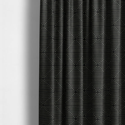 Vegas Black Gold Shine Effect Striped Pattern Soft Chenille Upholstery Fabric JO-681 - Made To Measure Curtains