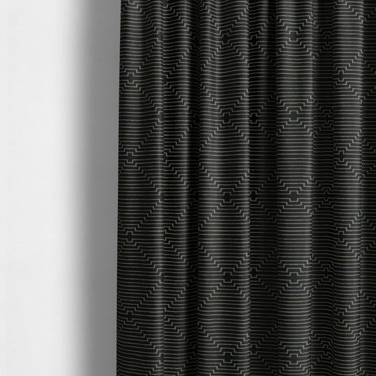 Vegas Black Gold Shine Effect Striped Pattern Soft Chenille Upholstery Fabric JO-681 - Made To Measure Curtains