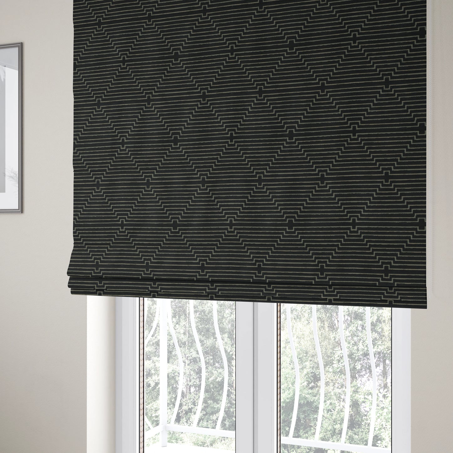 Vegas Black Gold Shine Effect Striped Pattern Soft Chenille Upholstery Fabric JO-681 - Roman Blinds