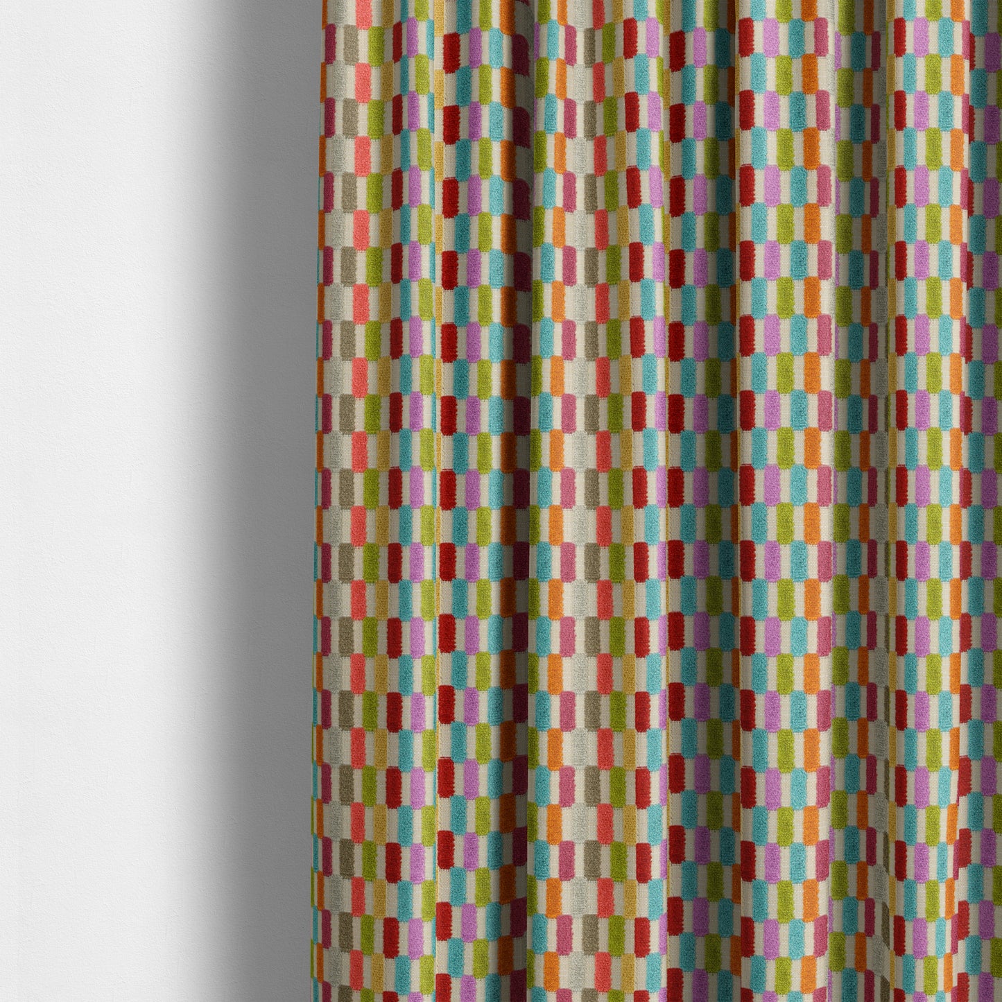 Amazilia Velvet Collection Multi Coloured Geometric Block Pattern Soft Velvet Upholstery Fabric JO-683 - Made To Measure Curtains