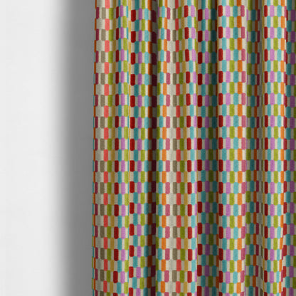 Amazilia Velvet Collection Multi Coloured Geometric Block Pattern Soft Velvet Upholstery Fabric JO-683 - Made To Measure Curtains