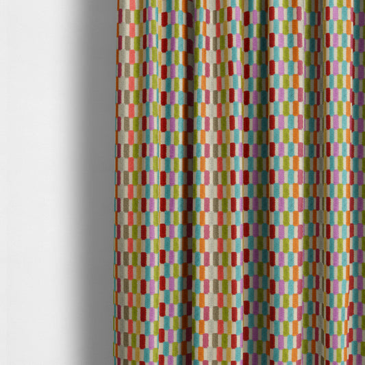 Amazilia Velvet Collection Multi Coloured Geometric Block Pattern Soft Velvet Upholstery Fabric JO-683 - Made To Measure Curtains