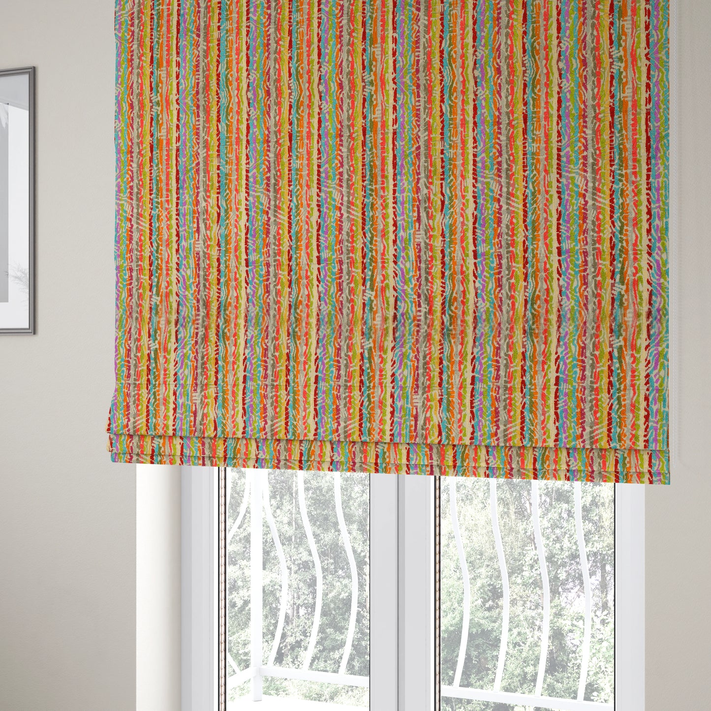 Amazilia Velvet Collection Multi Coloured Geometric Abstract Small Pattern Soft Velvet Upholstery Fabric JO-686 - Roman Blinds