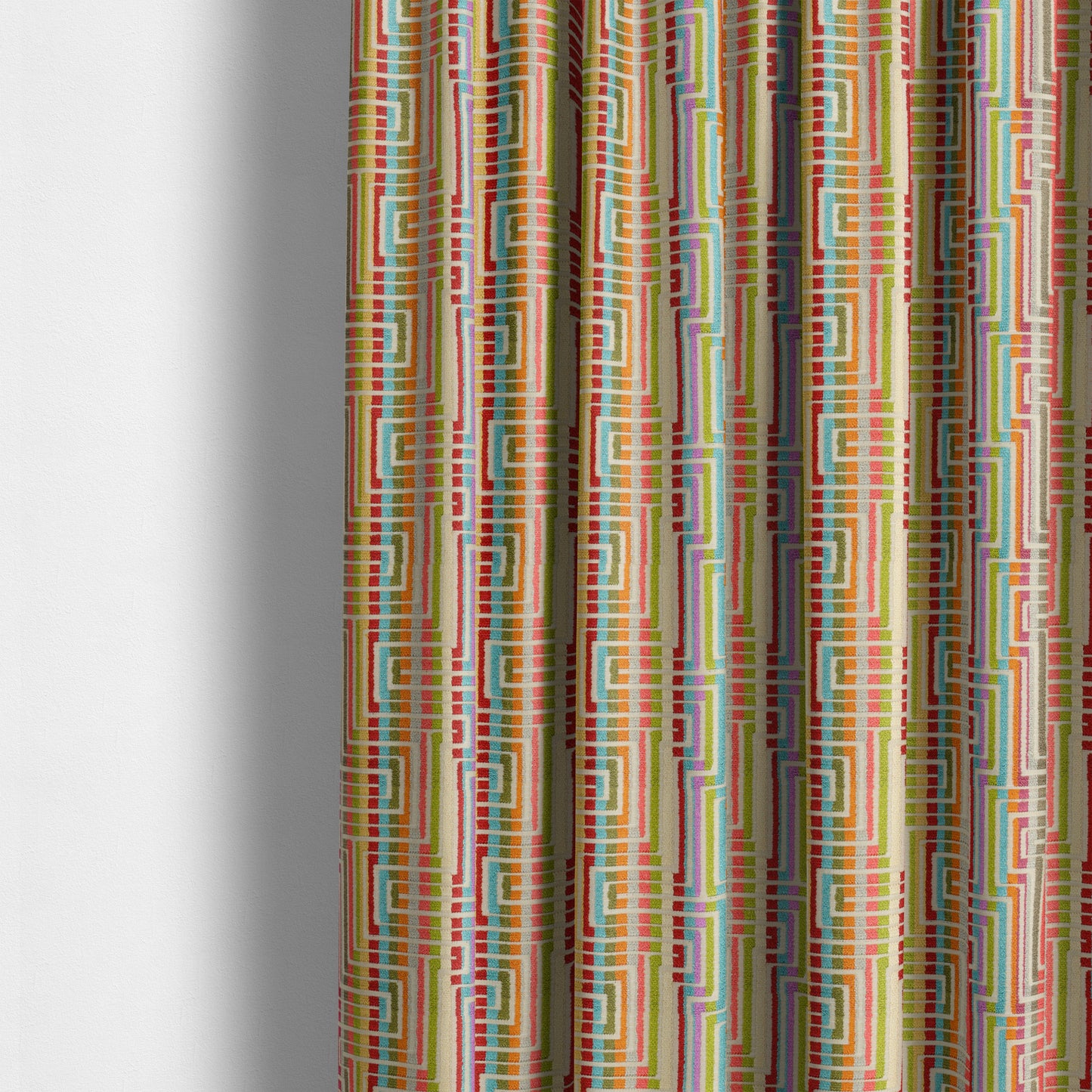 Amazilia Velvet Collection Multi Coloured Maze Pattern Soft Velvet Upholstery Fabric JO-689 - Made To Measure Curtains