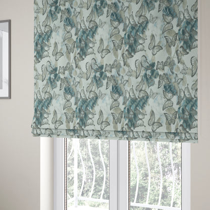 Pieridae Butterfly Pattern In Beige White Blue Colour Woven Soft Chenille Upholstery Fabric JO-69 - Roman Blinds