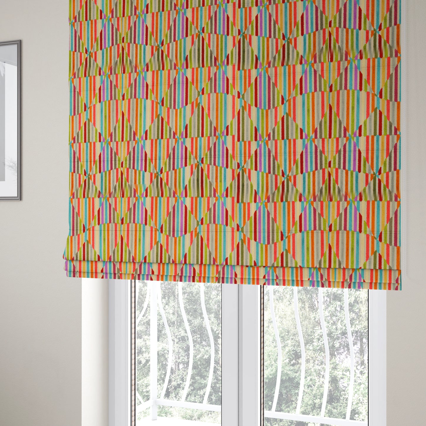 Amazilia Velvet Collection Multi Coloured Geometric Shape Pattern Soft Velvet Upholstery Fabric JO-691 - Roman Blinds