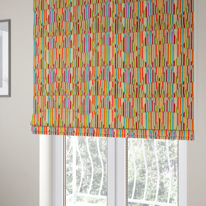 Amazilia Velvet Collection Multi Coloured Geometric Shape Pattern Soft Velvet Upholstery Fabric JO-691 - Roman Blinds