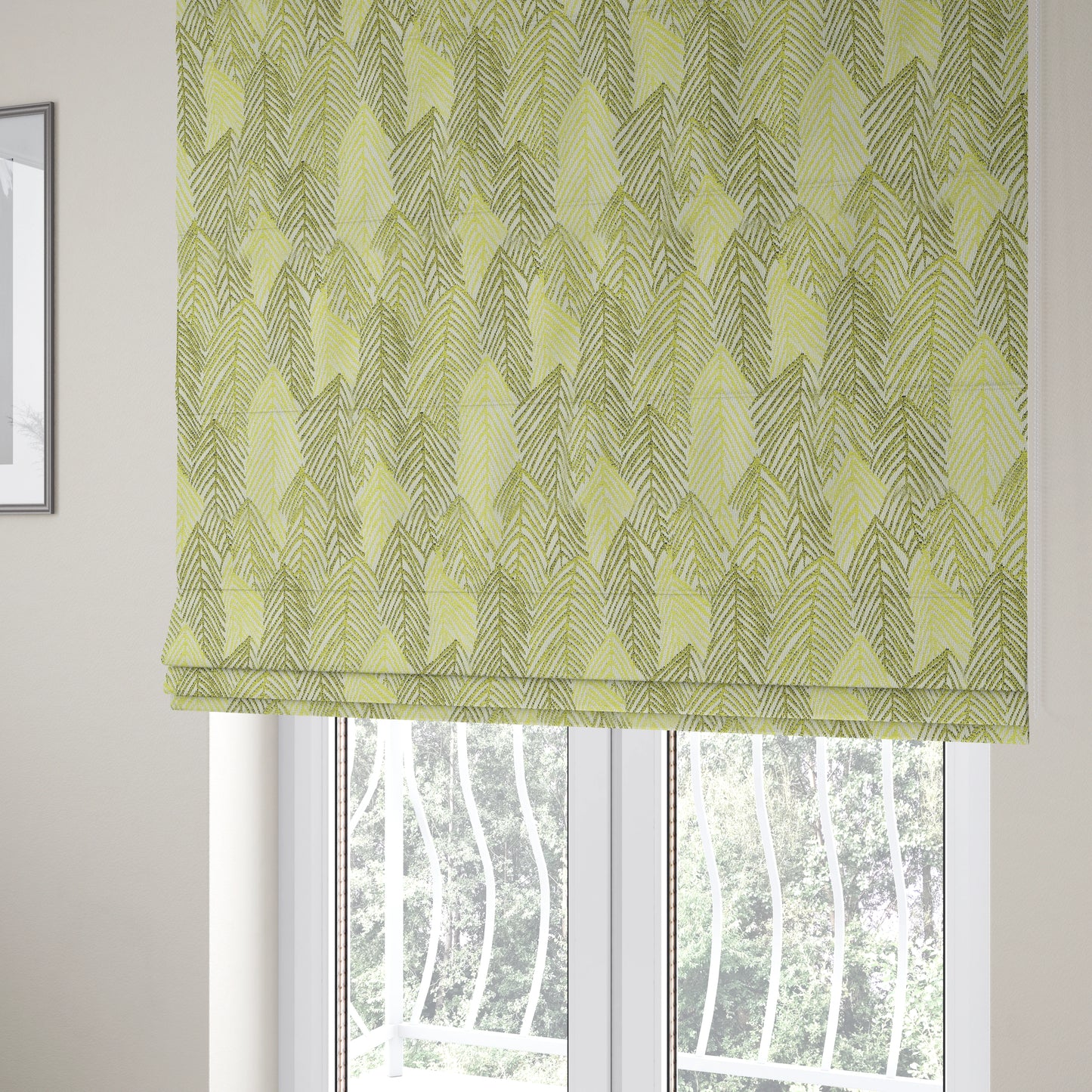 Piccadilly Collection Leaf Floral Pattern Woven Upholstery Green White Chenille Fabric JO-694 - Roman Blinds